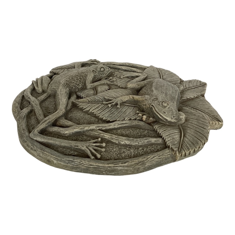3D Frogs On Vines Round Hanging Step Stone Garden Plaque Decor Matte Slate Green - Picture 7 of 16